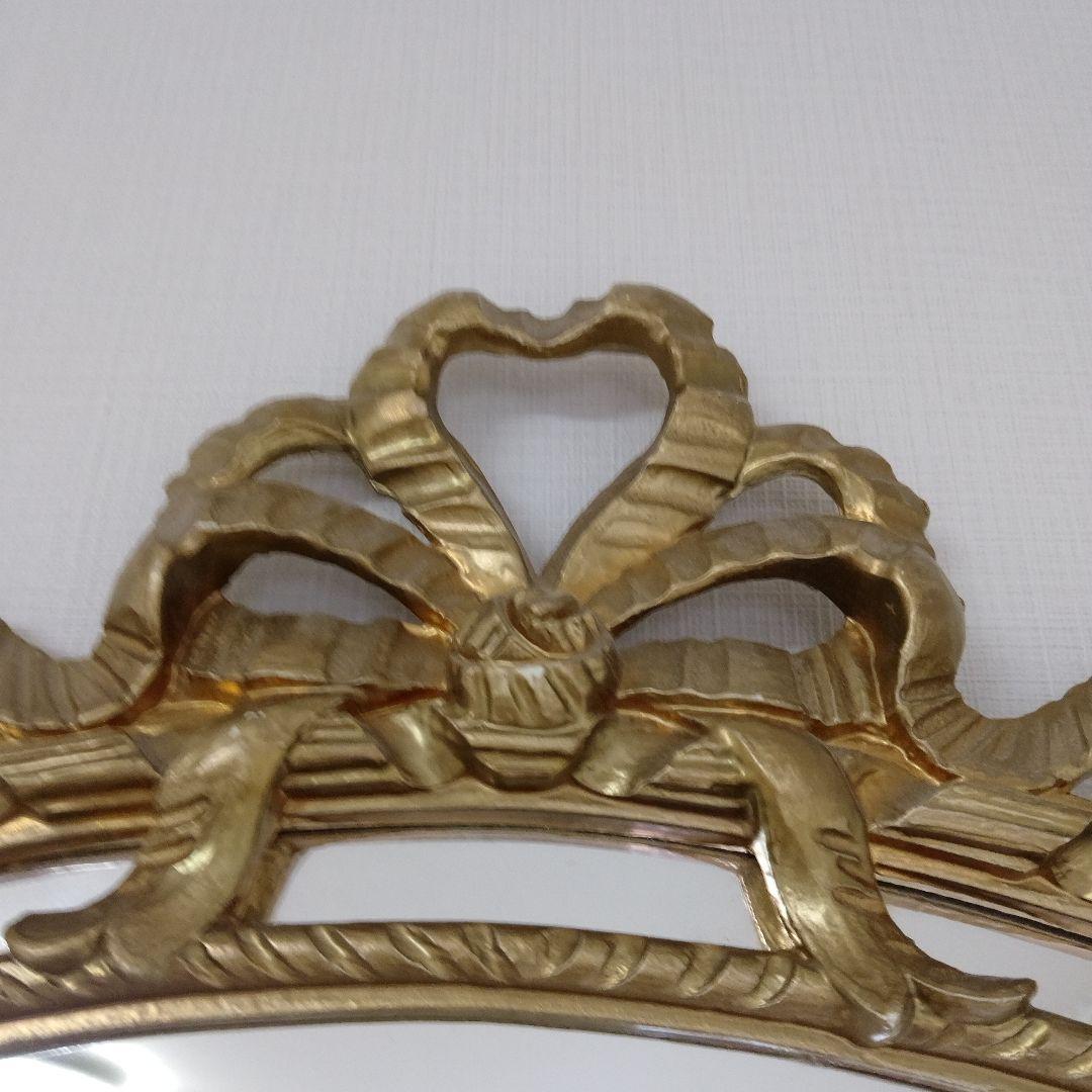 【アンティーク】ゴールド装飾楕円形壁掛けミラー