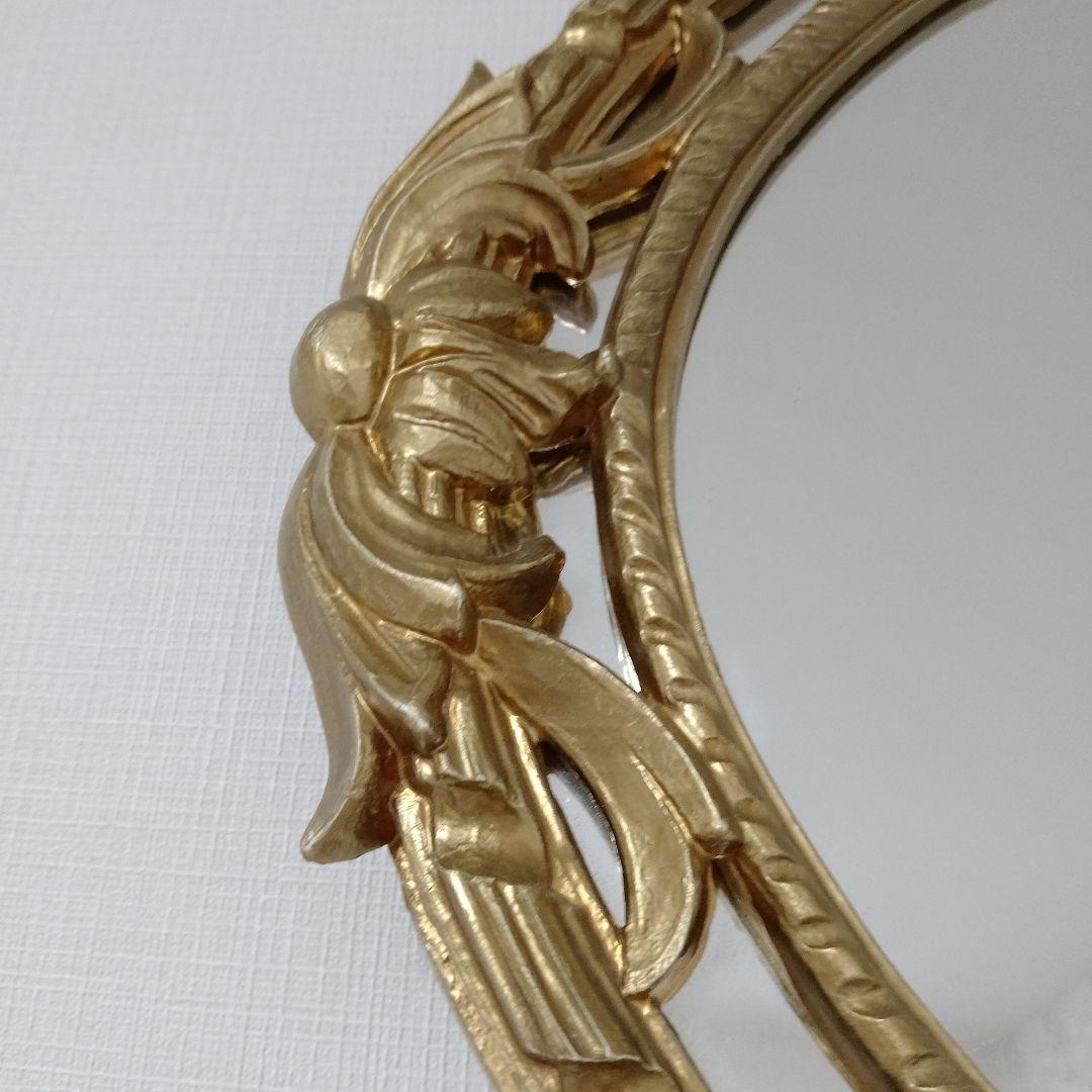 【アンティーク】ゴールド装飾楕円形壁掛けミラー