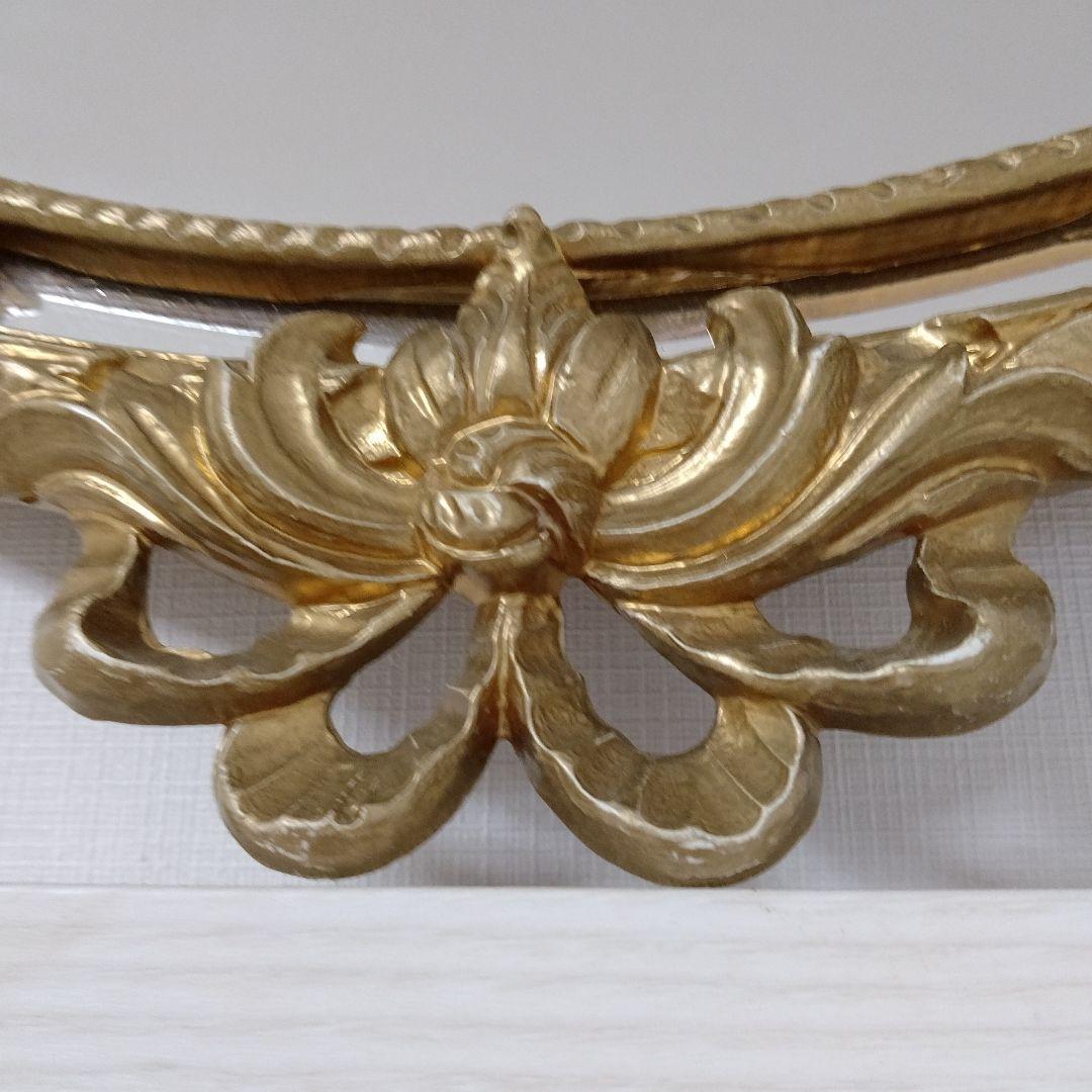 【アンティーク】ゴールド装飾楕円形壁掛けミラー