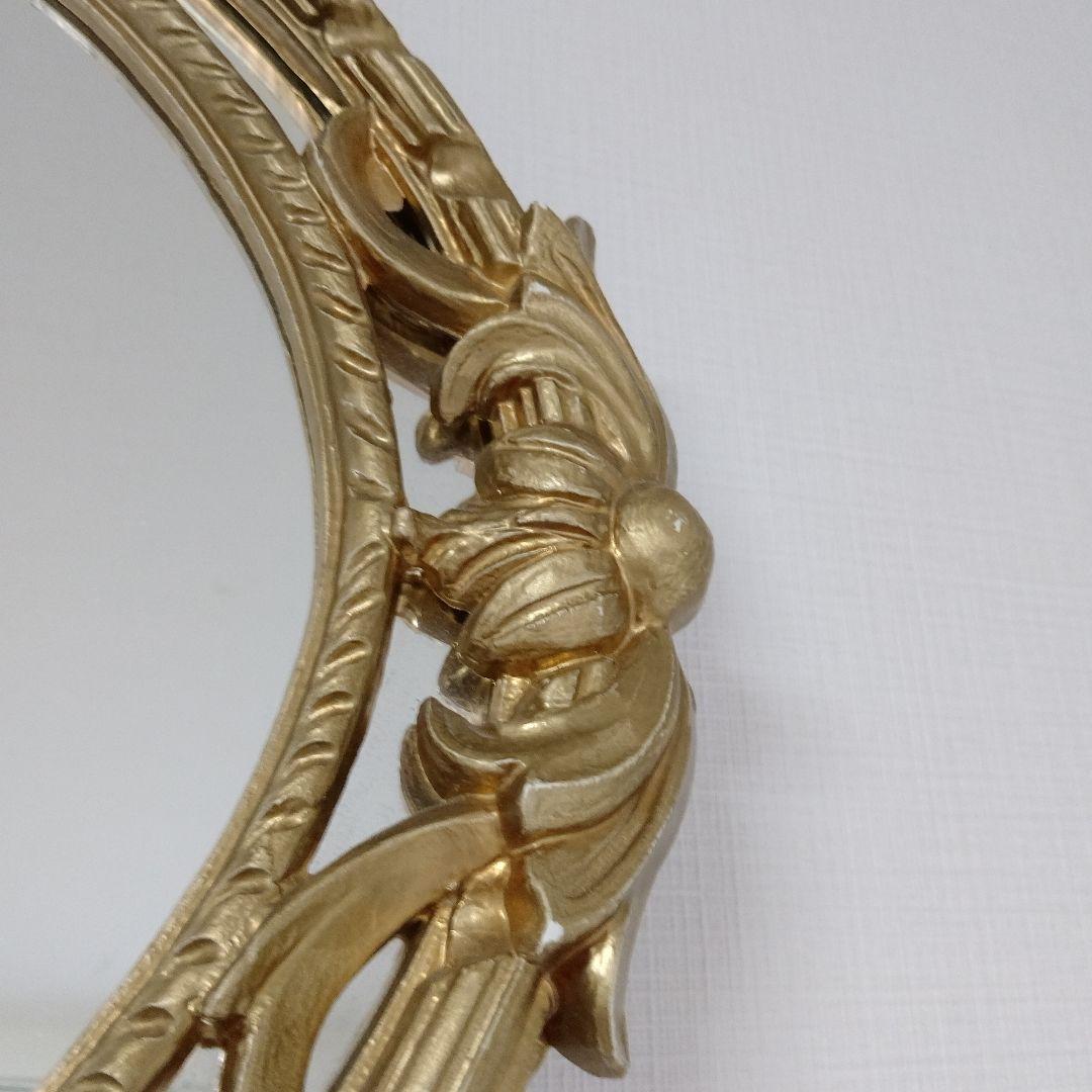 【アンティーク】ゴールド装飾楕円形壁掛けミラー