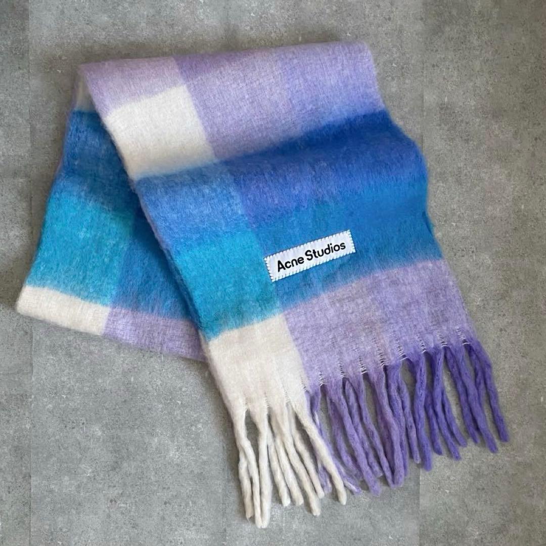 ※圧縮簡易梱包【新品未使用】Acne Studios チェックストールパープル系