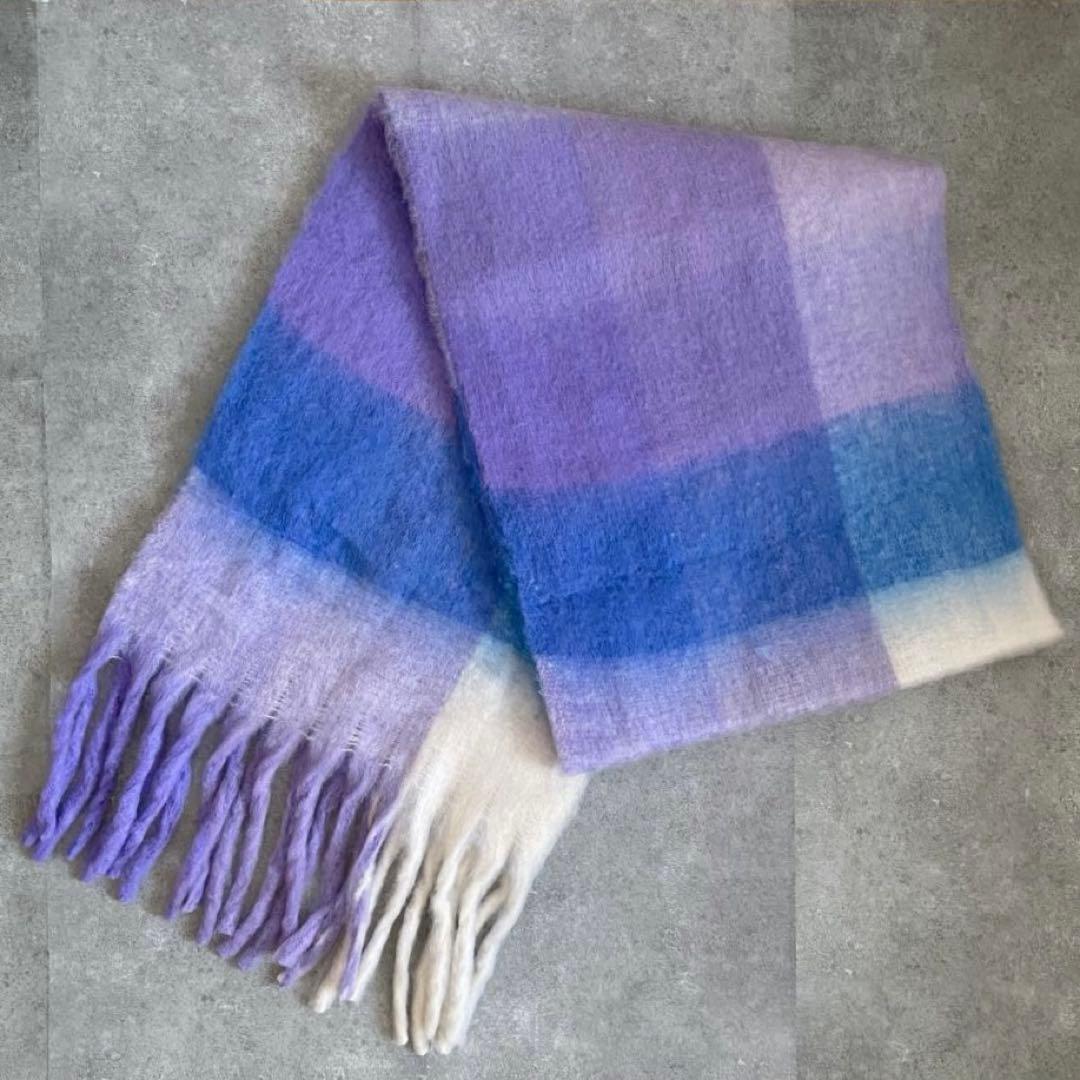 ※圧縮簡易梱包【新品未使用】Acne Studios チェックストールパープル系