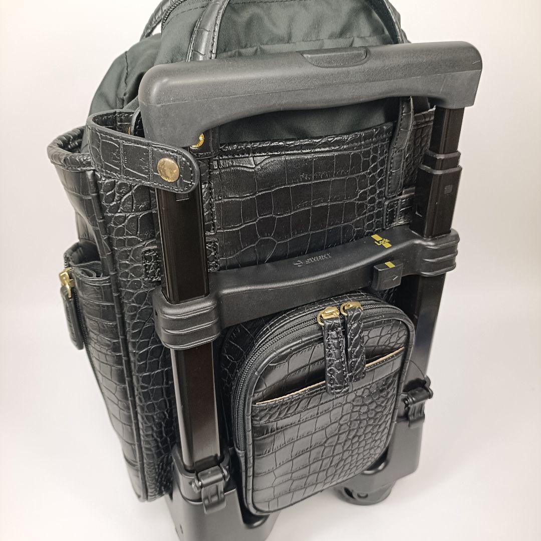 美品　swany スワニー キャリーバッグ クロコ型押し ブラック