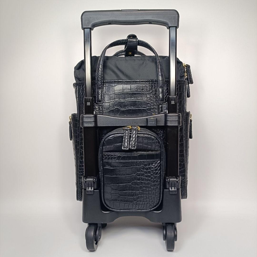 美品　swany スワニー キャリーバッグ クロコ型押し ブラック