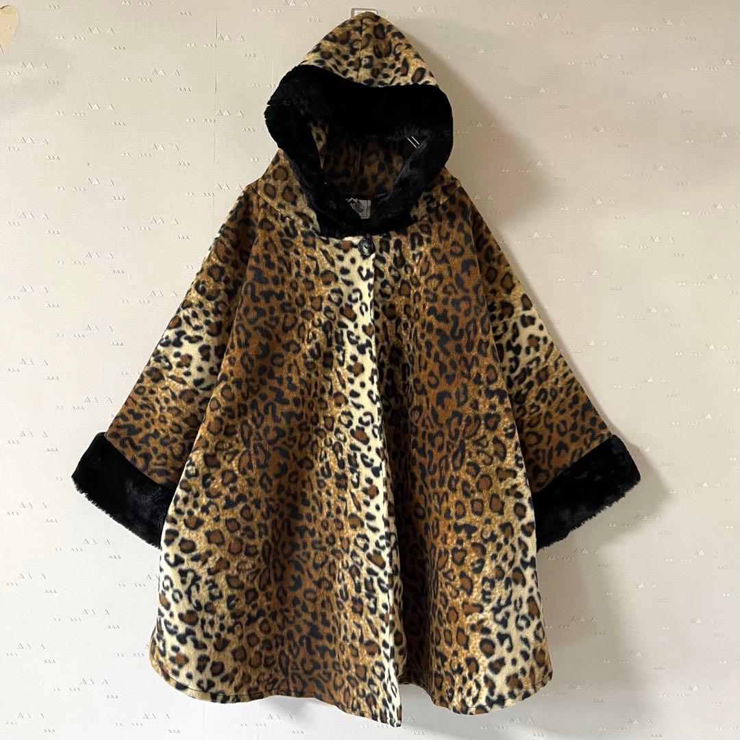 極美品 USA製 90's 古着 レオパード フリース ポンチョ マント