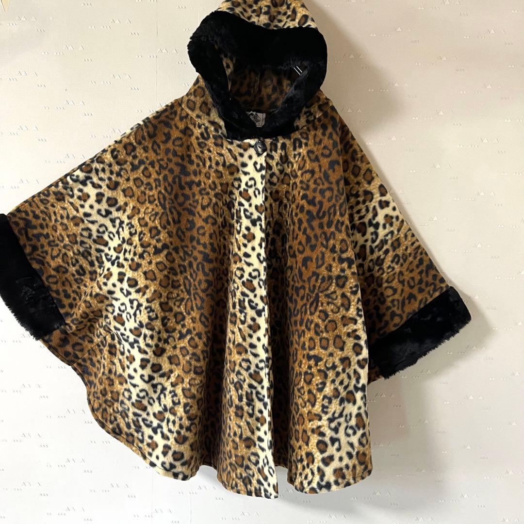 極美品 USA製 90's 古着 レオパード フリース ポンチョ マント