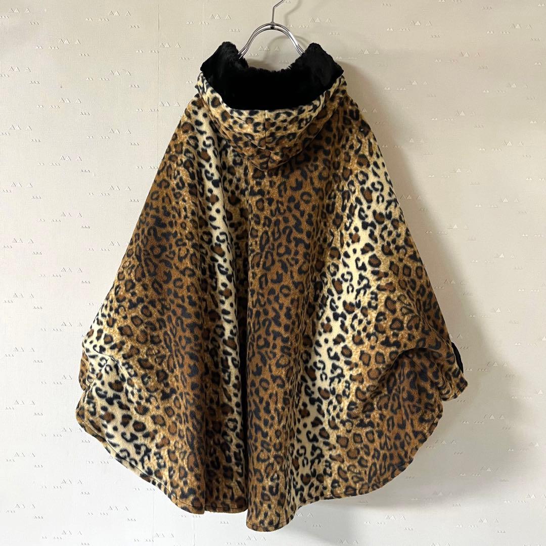 極美品 USA製 90's 古着 レオパード フリース ポンチョ マント