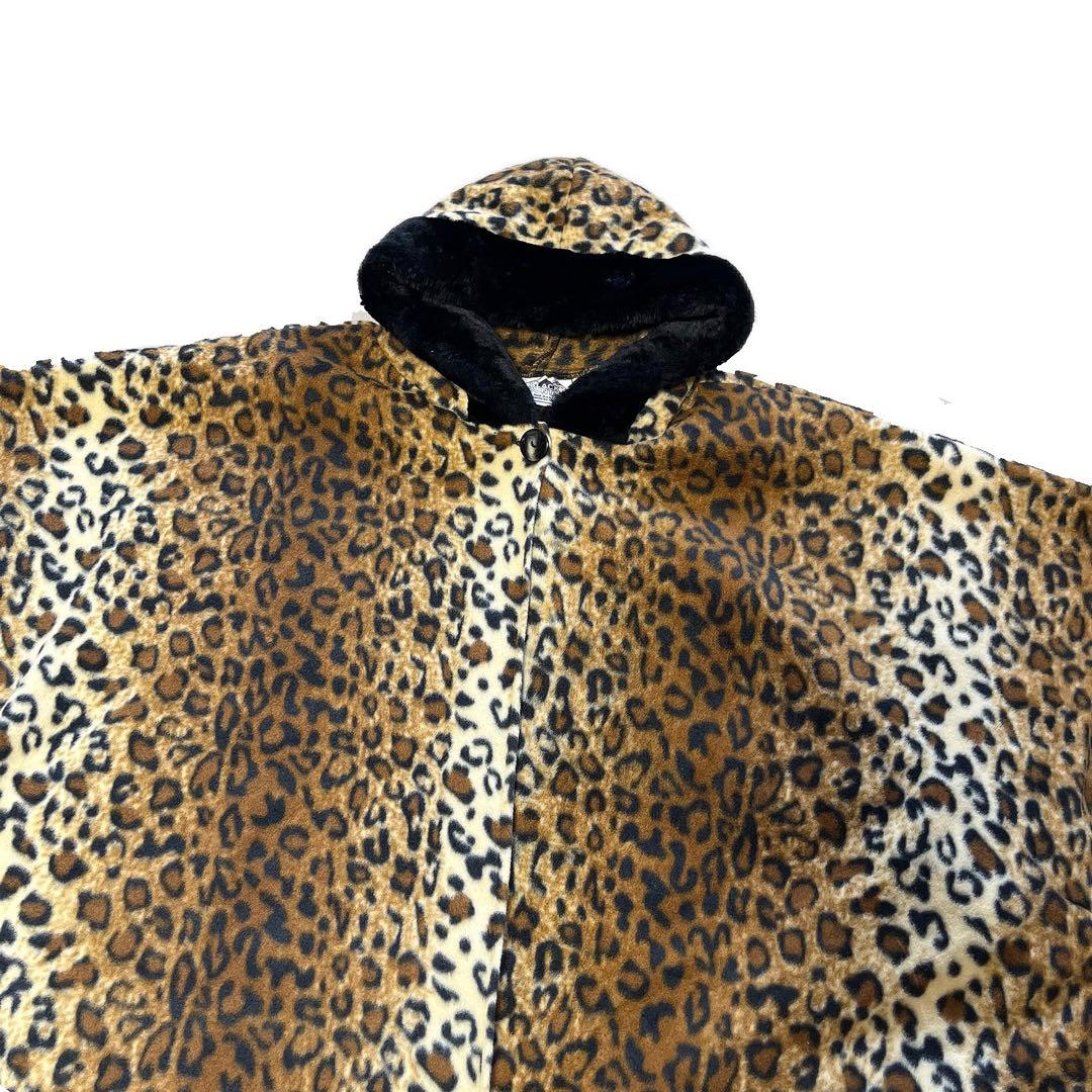 極美品 USA製 90's 古着 レオパード フリース ポンチョ マント