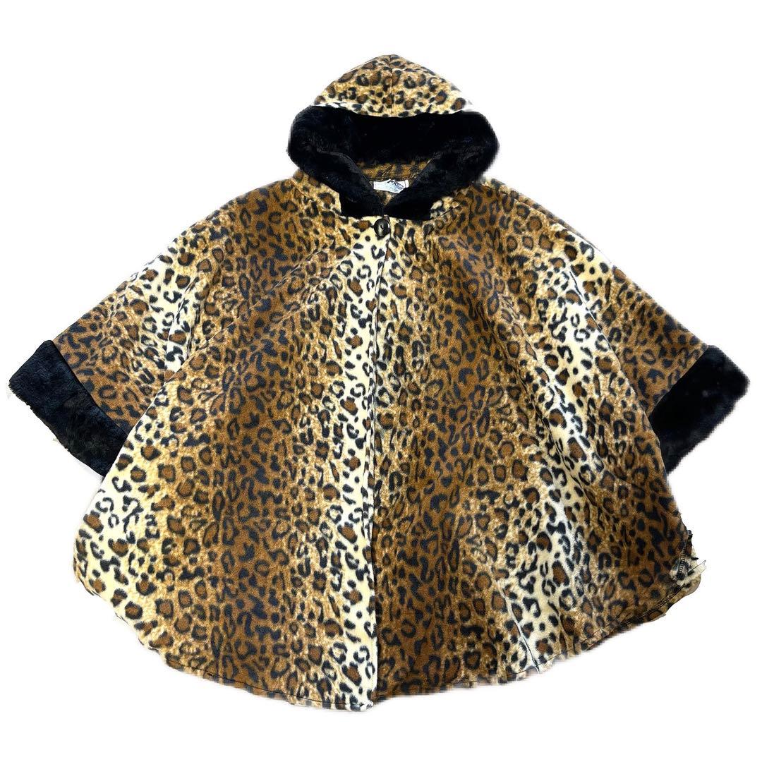 極美品 USA製 90's 古着 レオパード フリース ポンチョ マント