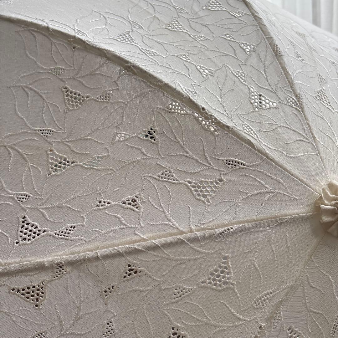 希少☆レース 日傘 昭和レトロ アンティーク 麻 日本製 ラタン 長傘 ベージュ