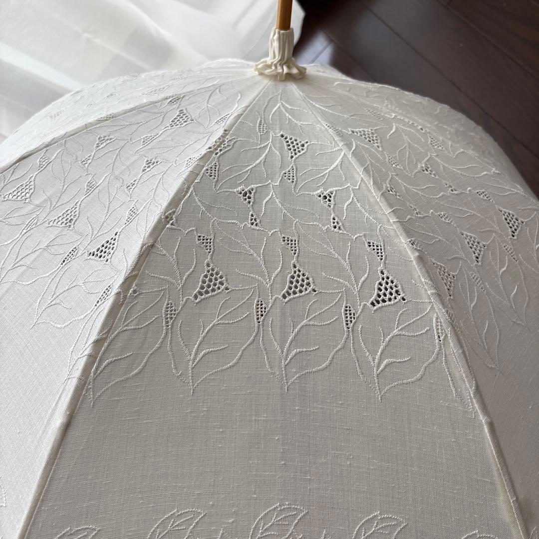 希少☆レース 日傘 昭和レトロ アンティーク 麻 日本製 ラタン 長傘 ベージュ