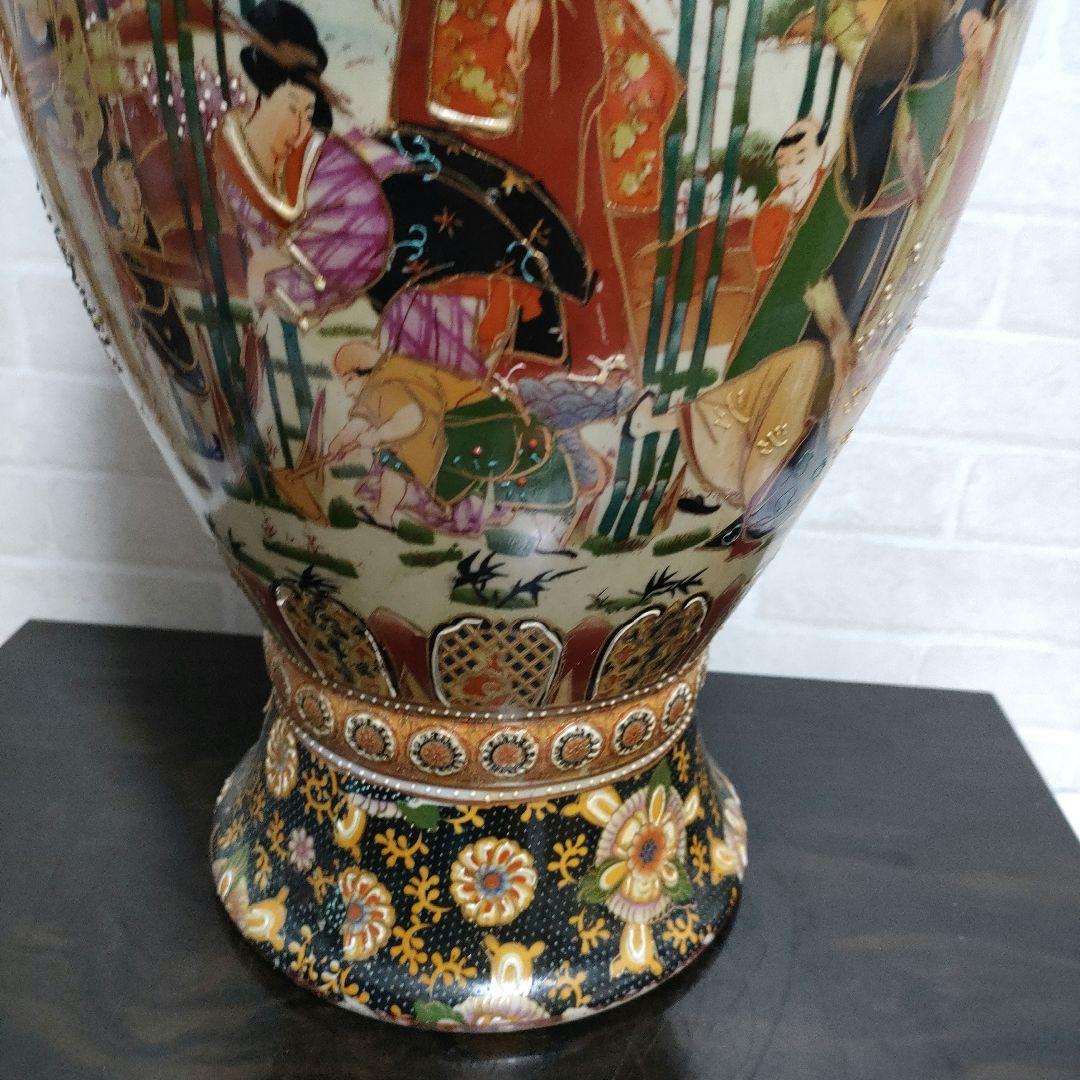 中国美術 大型飾り壺 双耳大花瓶 金彩 美人画 豪華爛漫 60cmサイズ