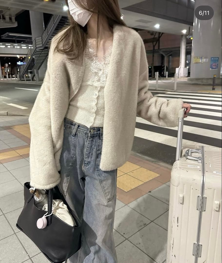 ノーカラー　ファーコート