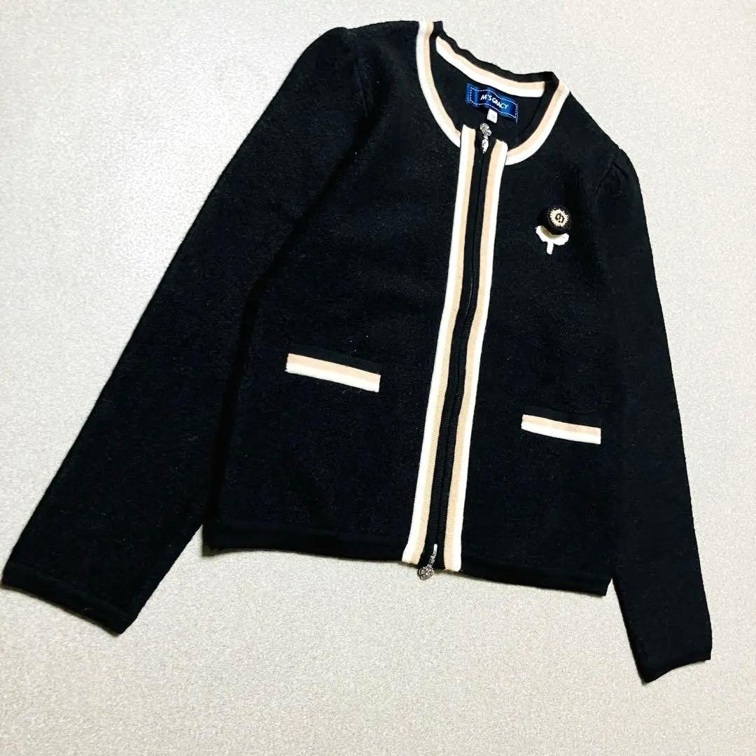 【美品✨24年モデル】エムズグレイシー 圧縮ニット配色 ノーカラージャケット