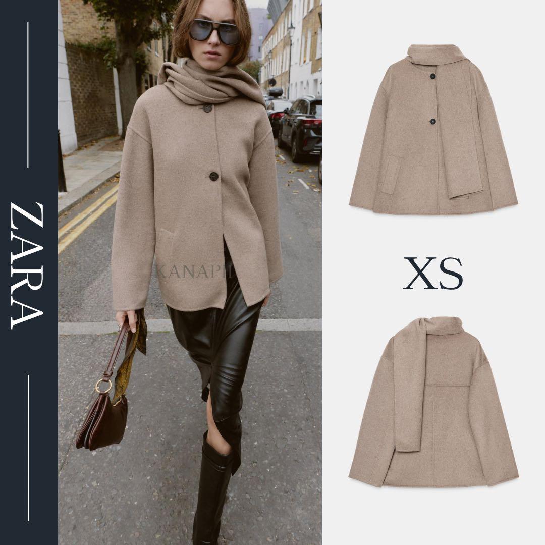 ZARA 【新品】ウールショートスカーフコート XS ミンク