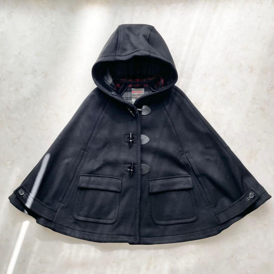 【未使用級】PRADA　ポンチョ　マント　ダッフルコート　チェック柄　38 M