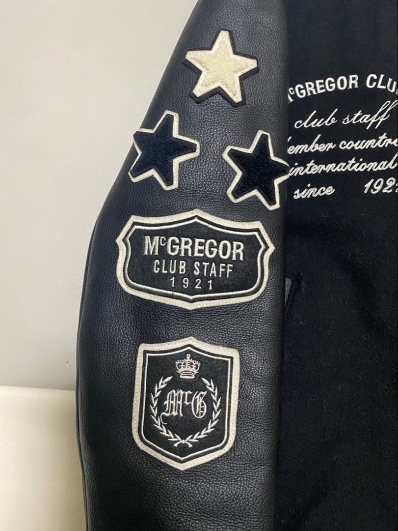 極美品 McGREGOR 袖レザー スタジャン キルティング 中綿 ワッペン 黒