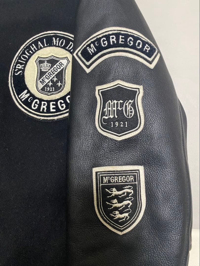 極美品 McGREGOR 袖レザー スタジャン キルティング 中綿 ワッペン 黒