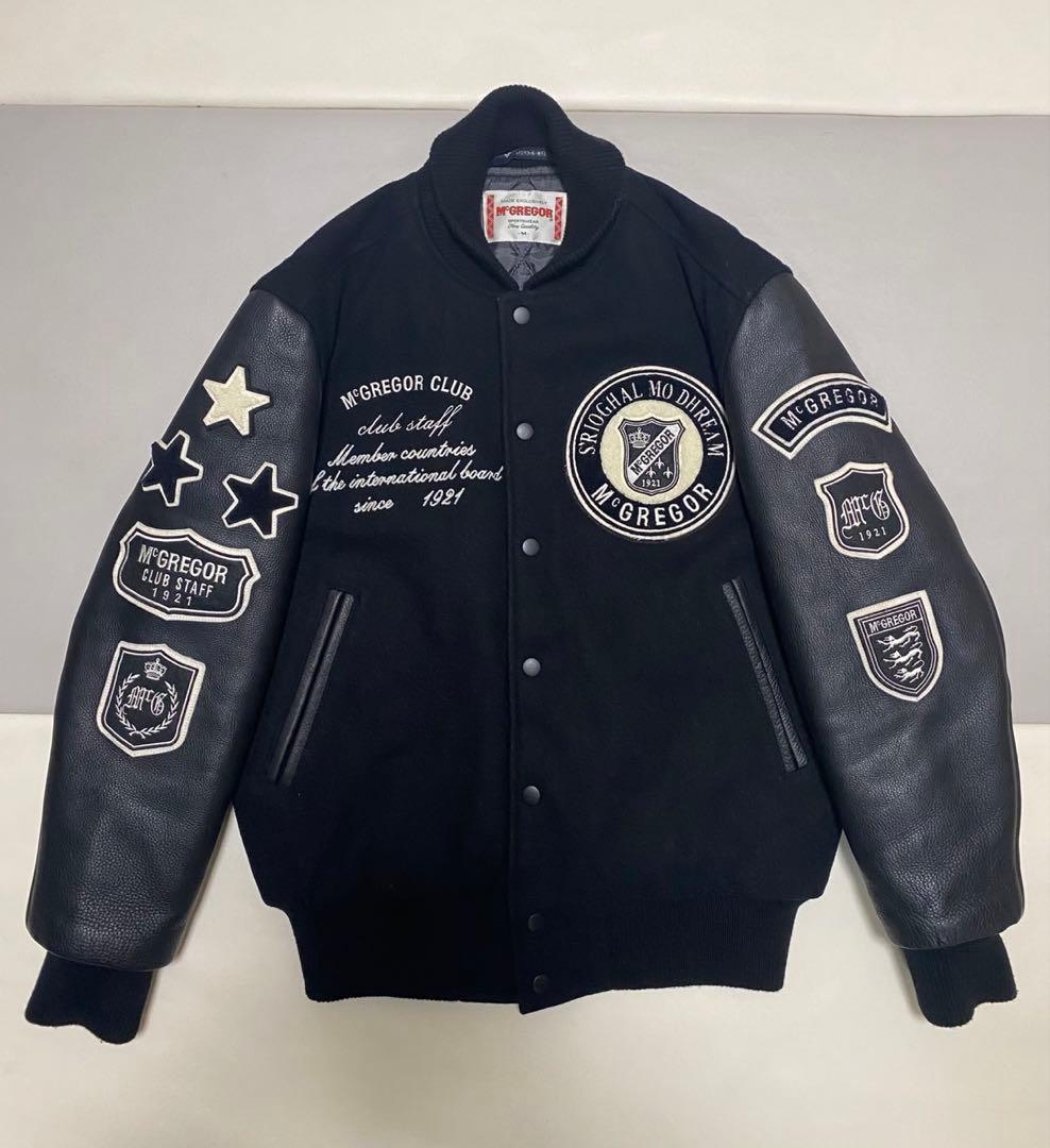 極美品 McGREGOR 袖レザー スタジャン キルティング 中綿 ワッペン 黒