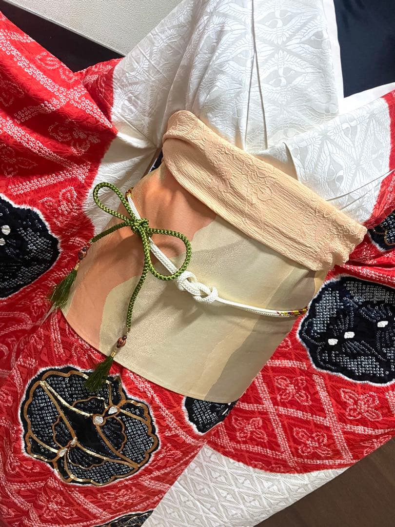 振袖フルセット6点サイズS〜M 駒刺繍　絞り　花蝶文　向かい鶴やまと誂製　正絹