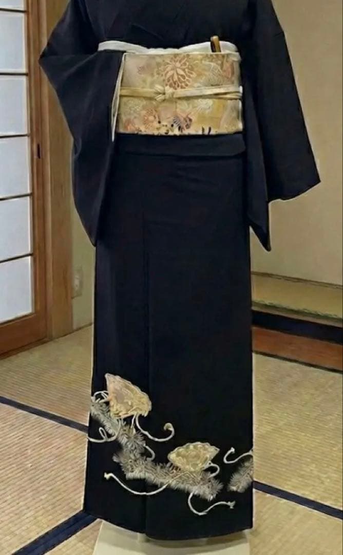 最終価格　黒留袖　袋帯　鶴　4点フルセット　結婚式　比翼仕立て　帯締め　帯揚