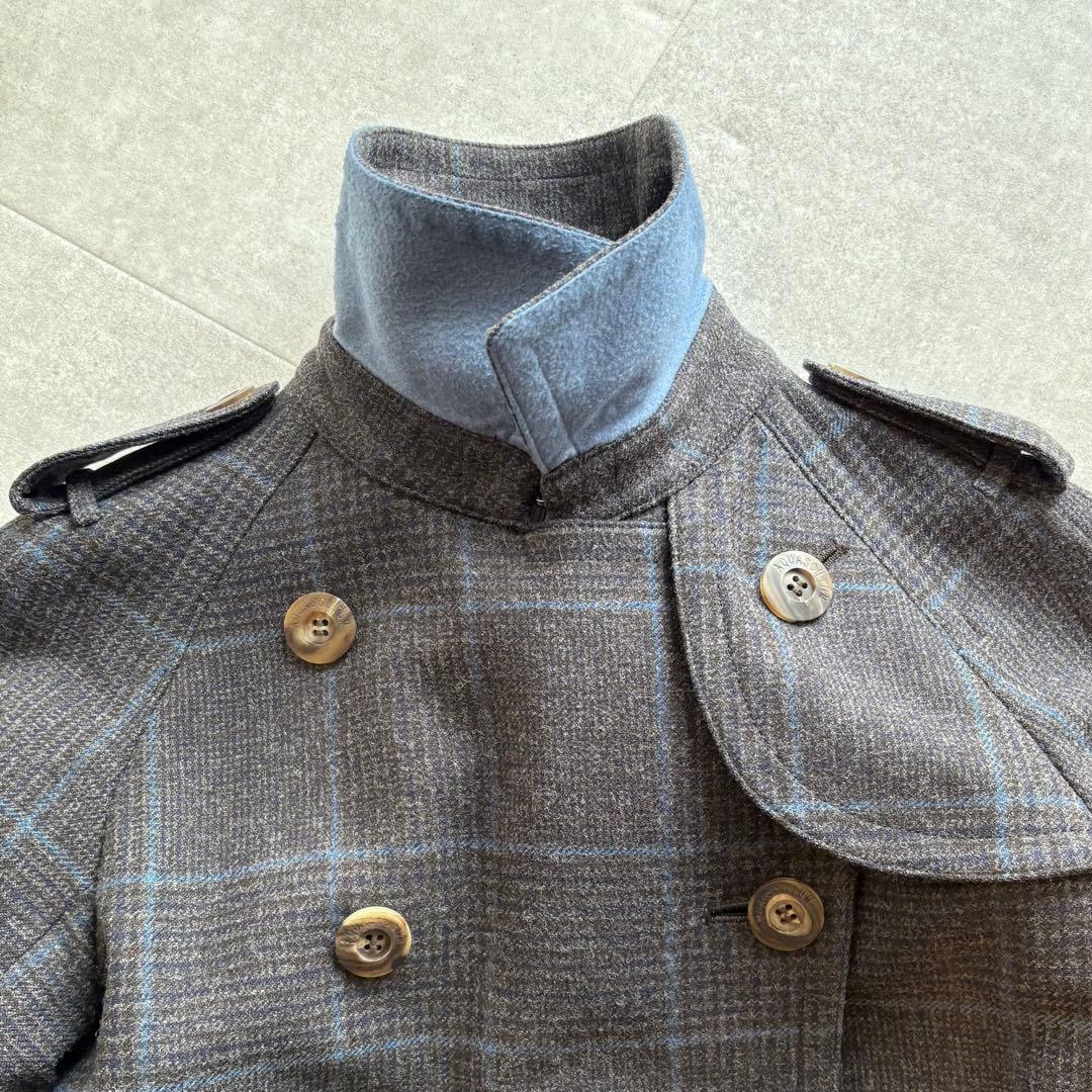 【希少】アクアスキュータム ウール グレンチェック トレンチコート グレー 6