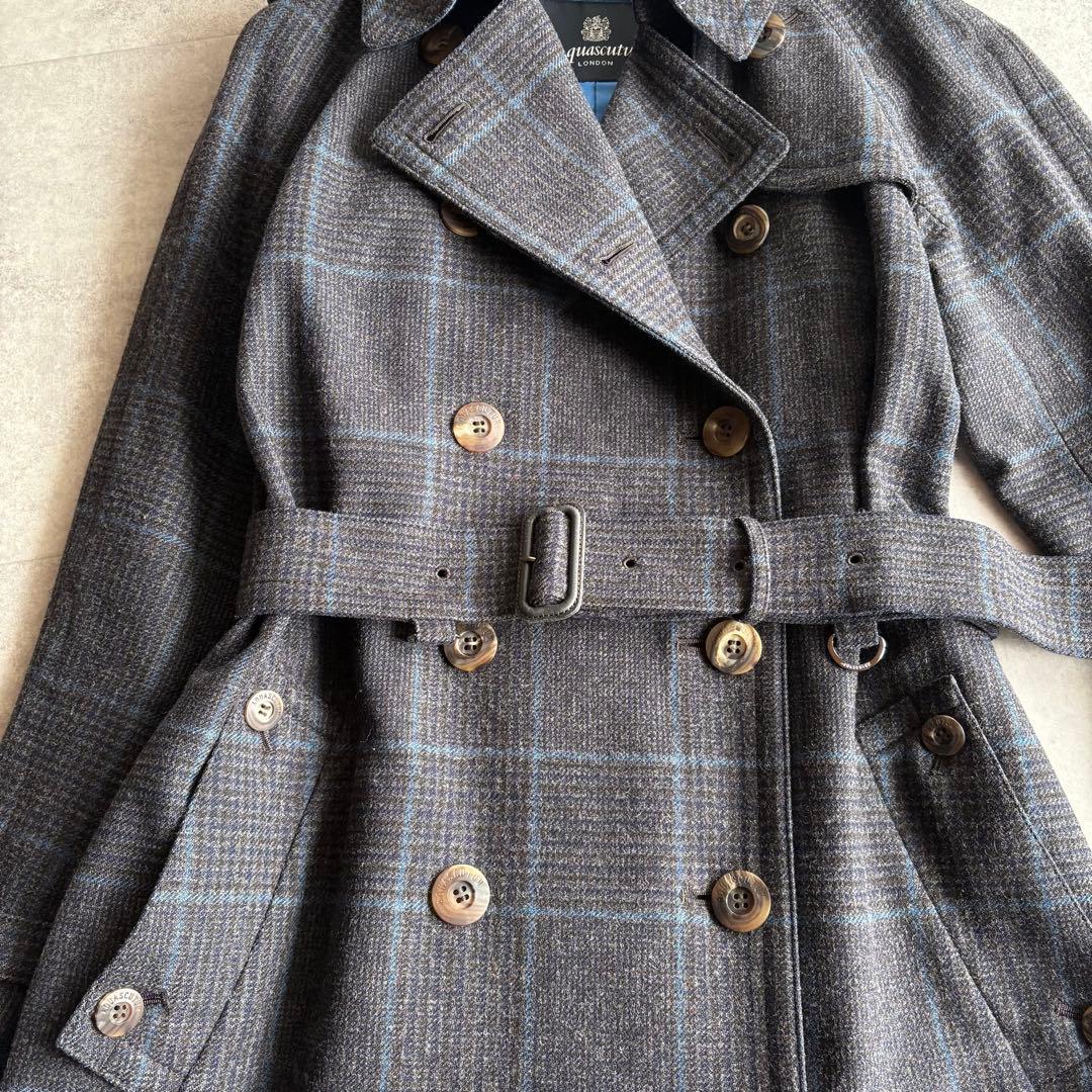 【希少】アクアスキュータム ウール グレンチェック トレンチコート グレー 6