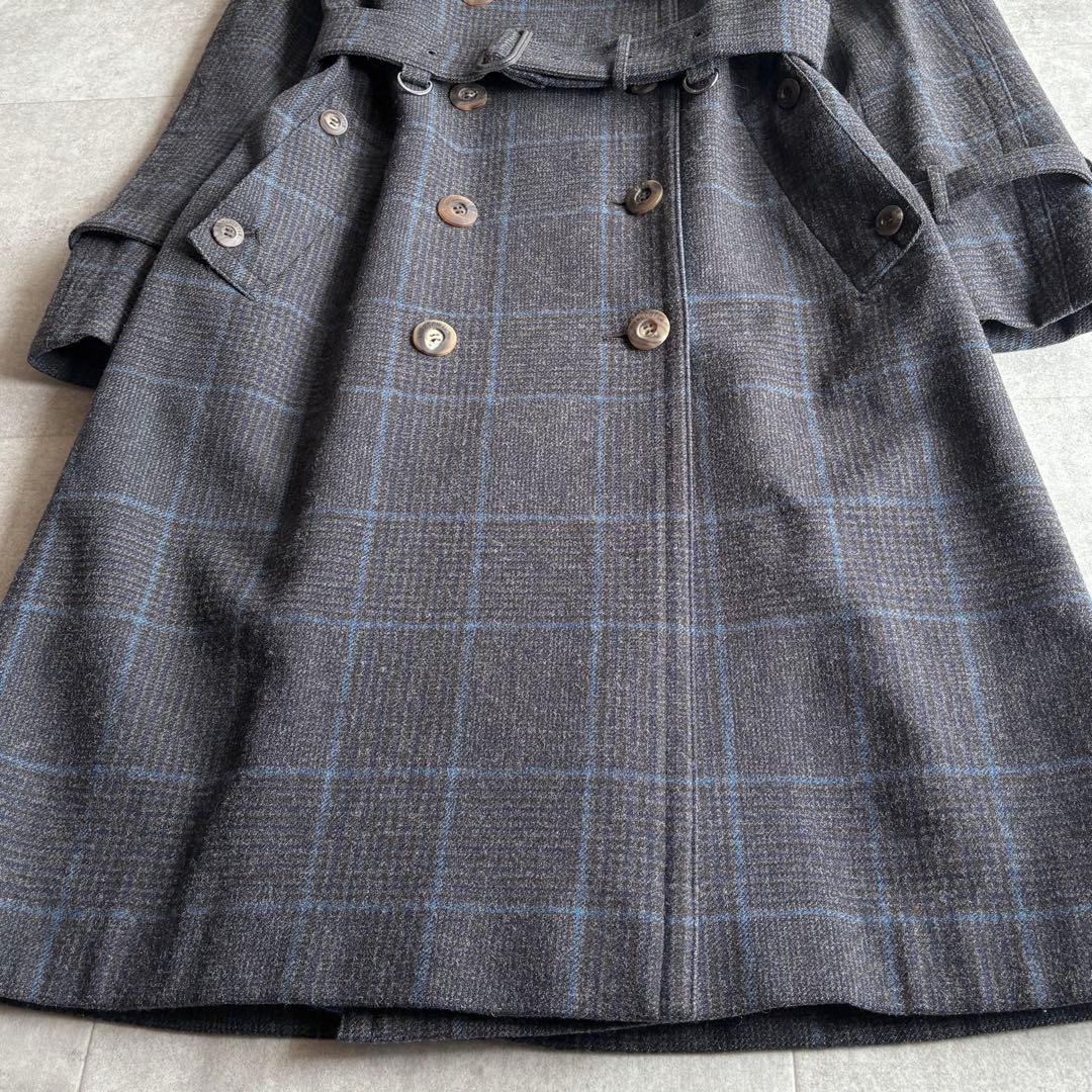 【希少】アクアスキュータム ウール グレンチェック トレンチコート グレー 6
