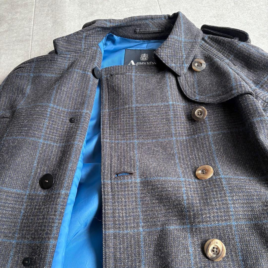 【希少】アクアスキュータム ウール グレンチェック トレンチコート グレー 6
