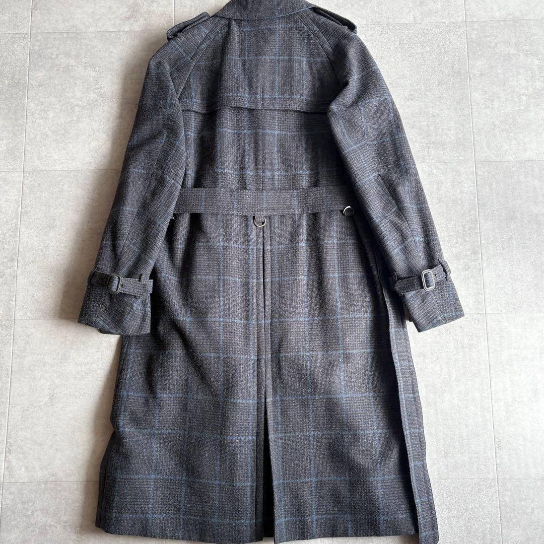 【希少】アクアスキュータム ウール グレンチェック トレンチコート グレー 6