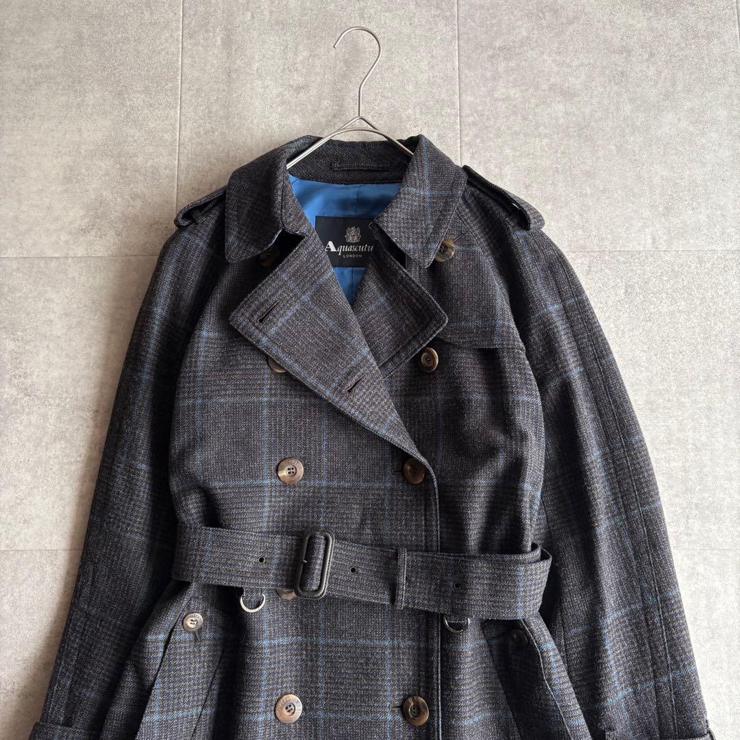 【希少】アクアスキュータム ウール グレンチェック トレンチコート グレー 6