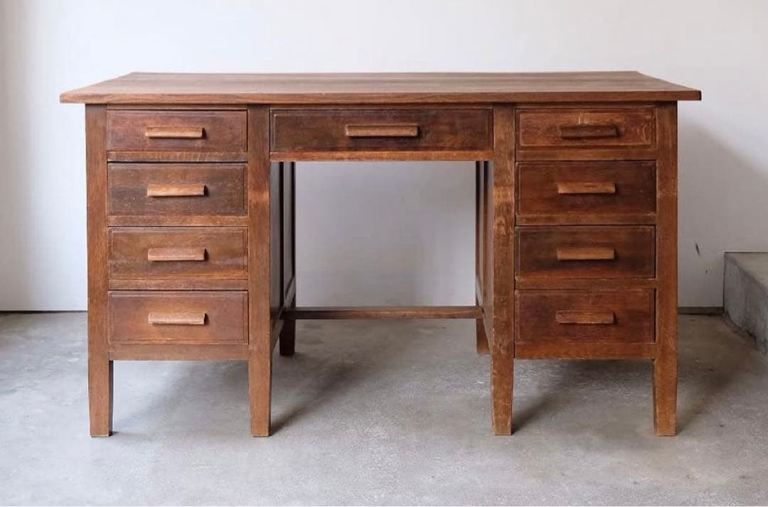 vincent 木製デスク 昭和レトロ 古道具 両袖机