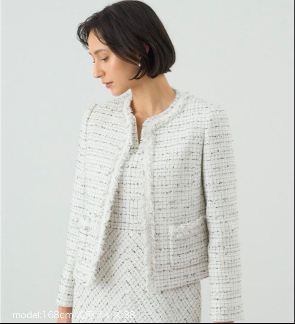 未使用に近い　アナイ　ジャケット ノーカラージャケット ミックスツイード　38