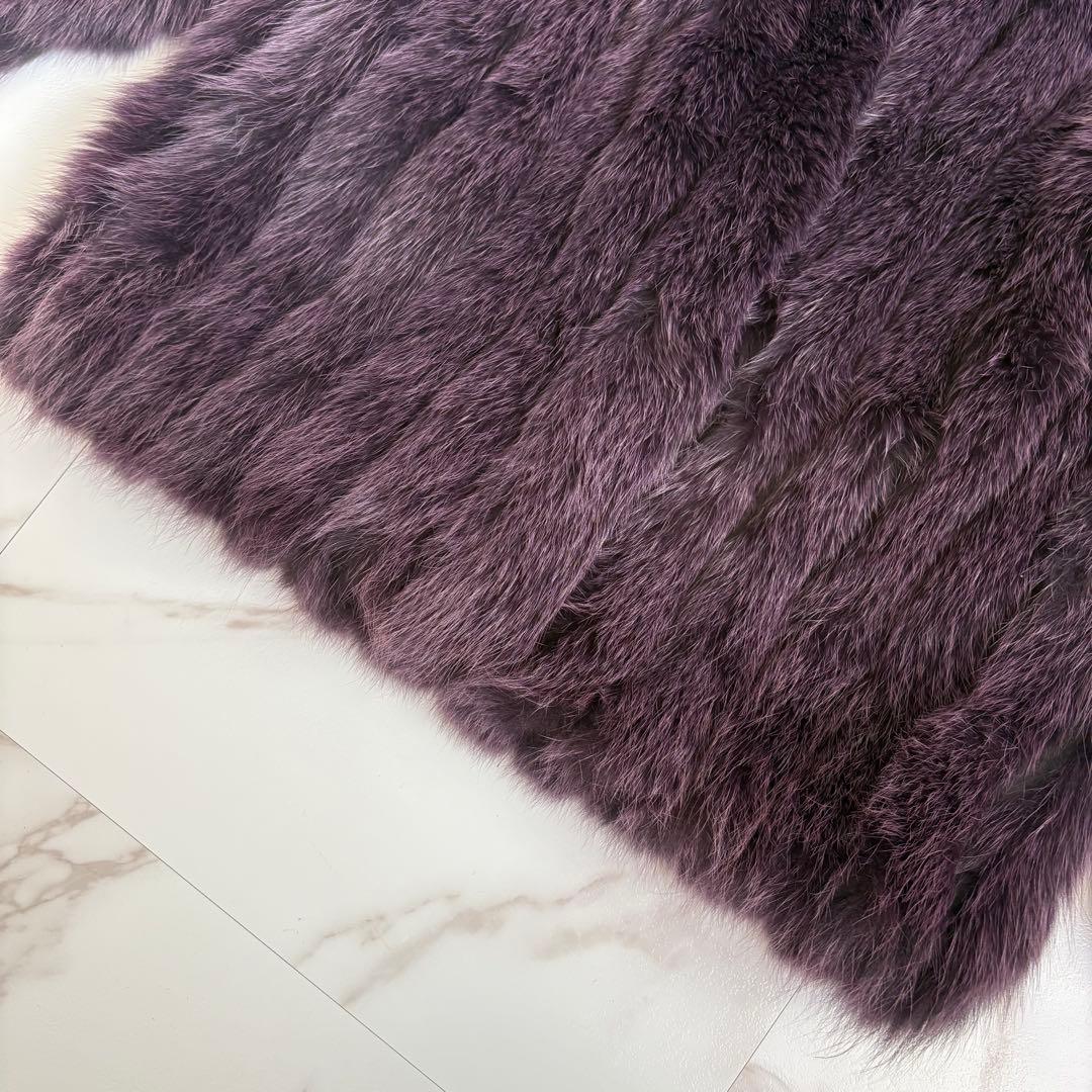 美品◆肉厚 リアルフォックス 染め パープル 毛皮コート 11号 Lサイズ