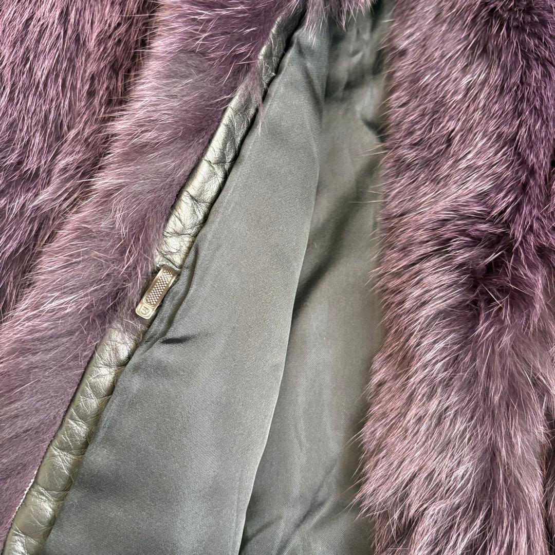 美品◆肉厚 リアルフォックス 染め パープル 毛皮コート 11号 Lサイズ