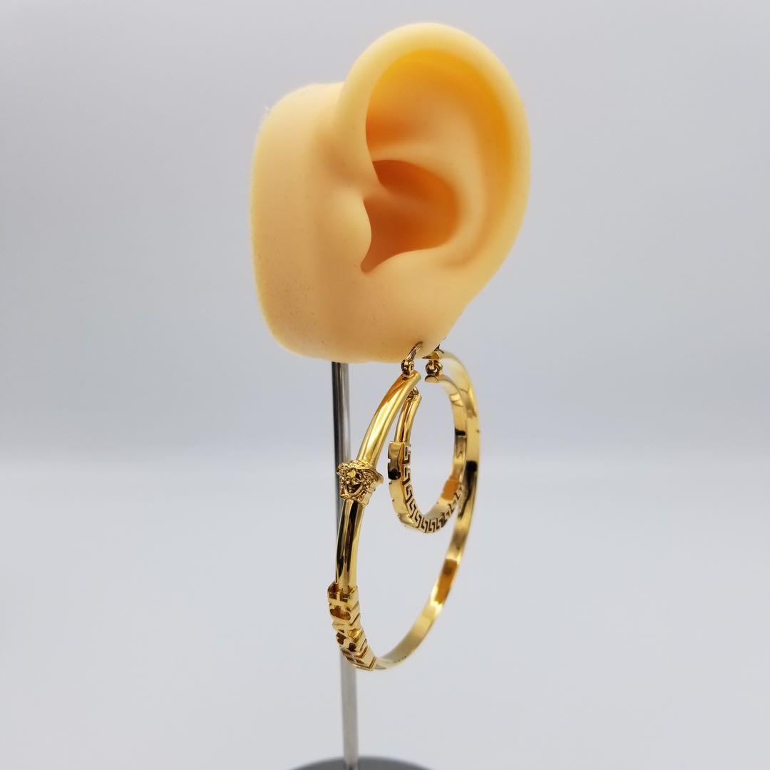 VERSACE ヴェルサーチ メデューサ グレカ フープピアス ゴールド