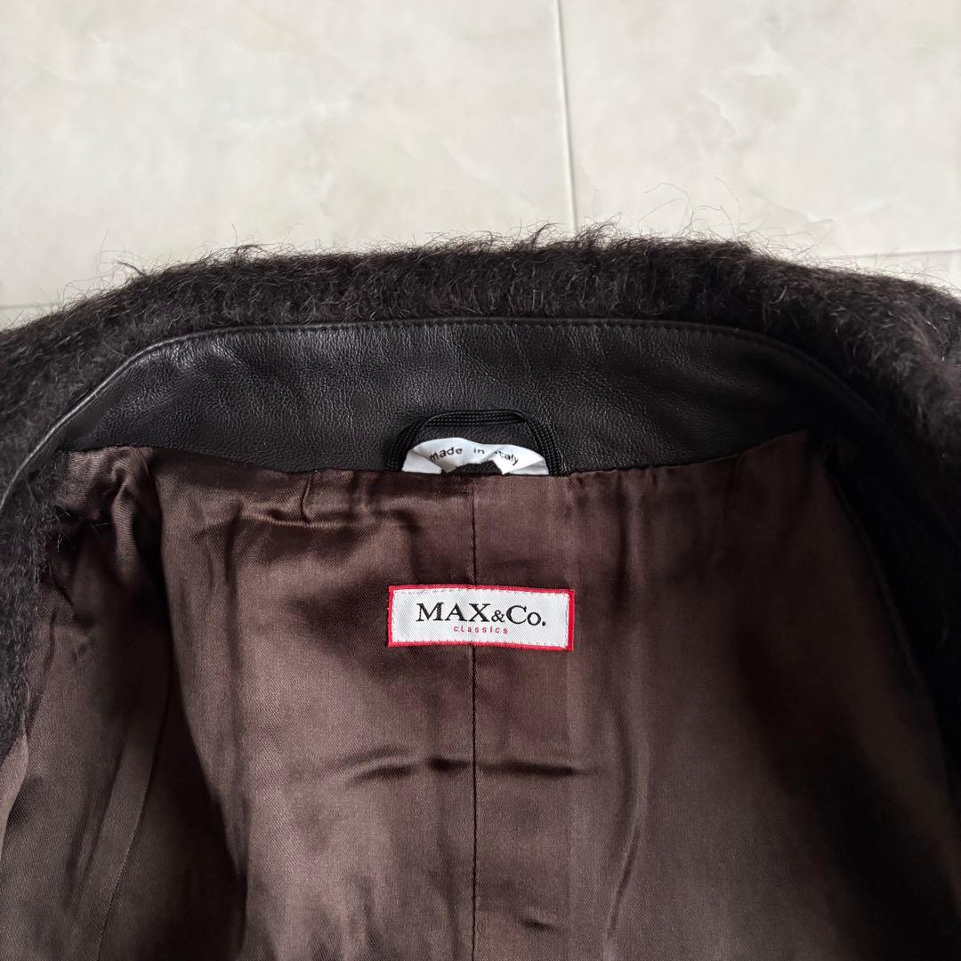 美品✨MaxMara アルパカ混シャギーロングコート 本革 イタリア製 44 茶