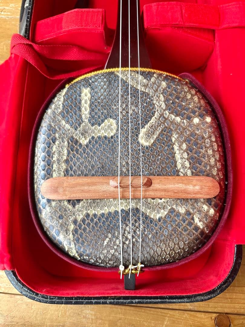 ヘビ皮製三線 本体とケース付き