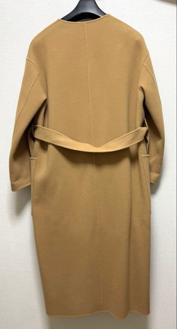 ユナイテッドアローズ　ダブルフェイスノーカラーロングコート　キャメル　36