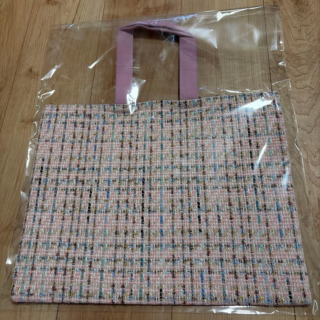 シャルマントサック　ピンク系ツイードトートバッグ