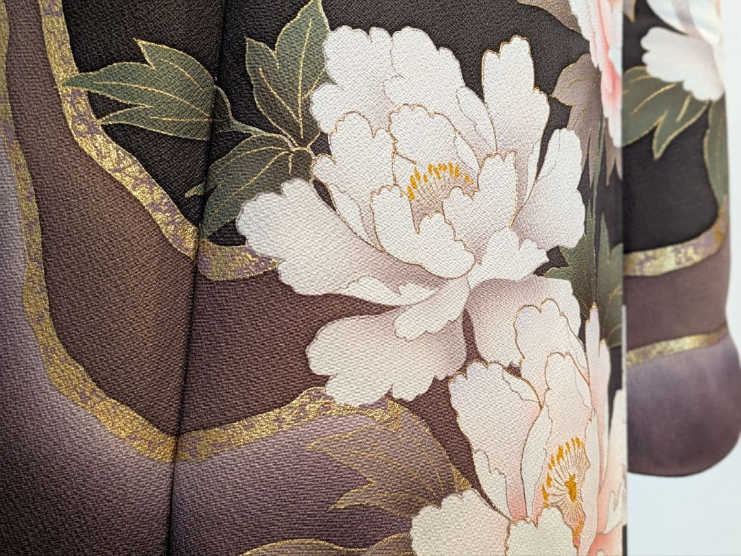 振袖フルセット 身丈152裄63.5 チャコールグレー 黒 金彩 成人式 逸品