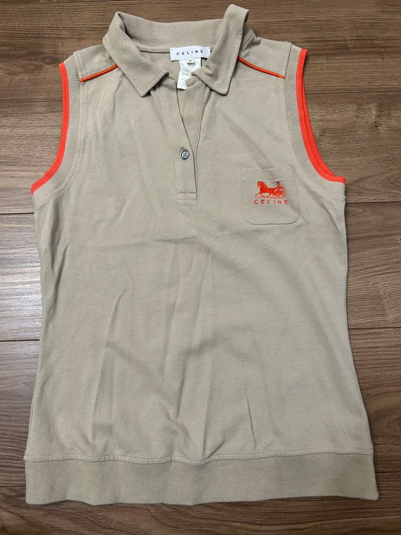 CELINE ノースリーブポロシャツ S ベージュ