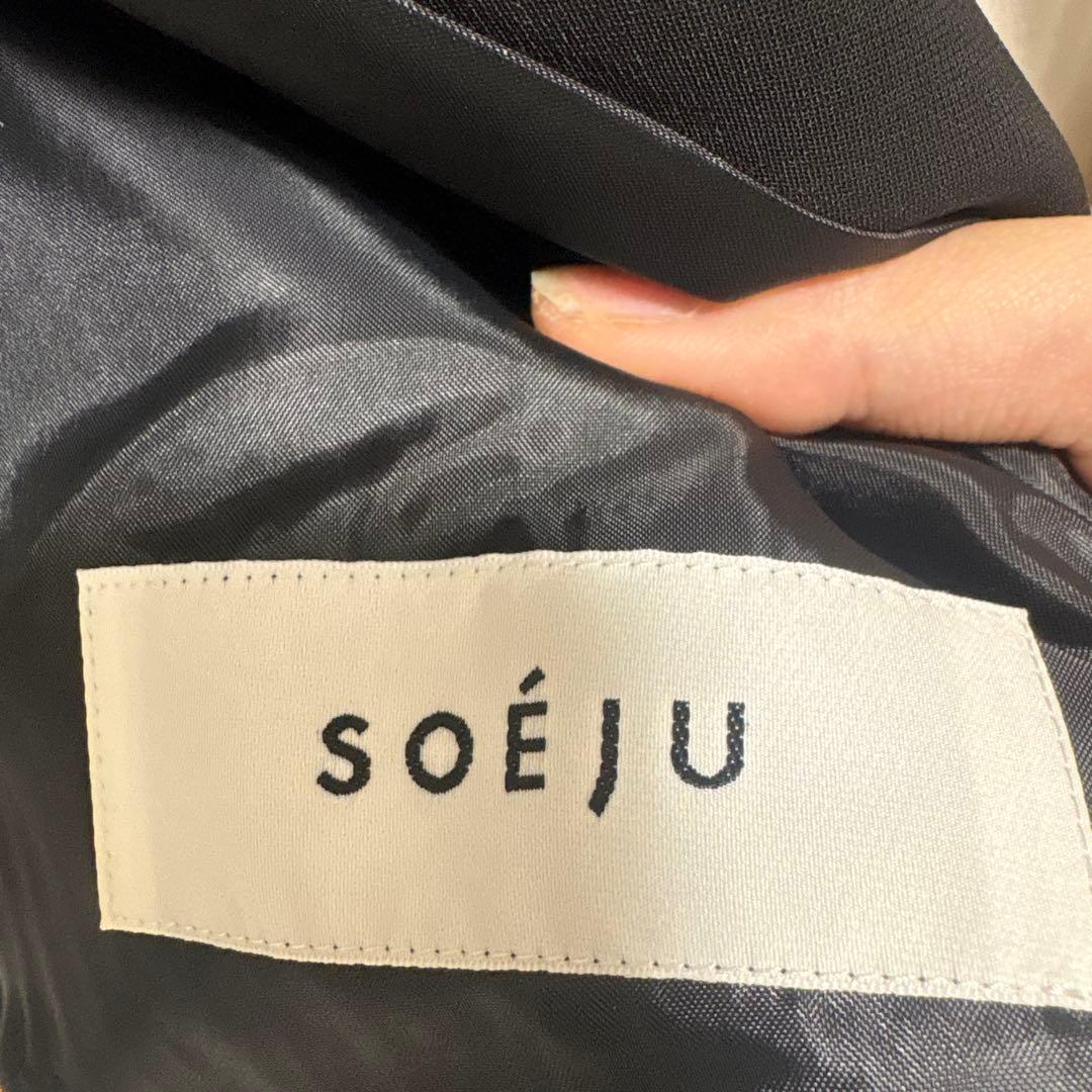 ソージュ　ストレッチファインロングノーカラージャケット　黒