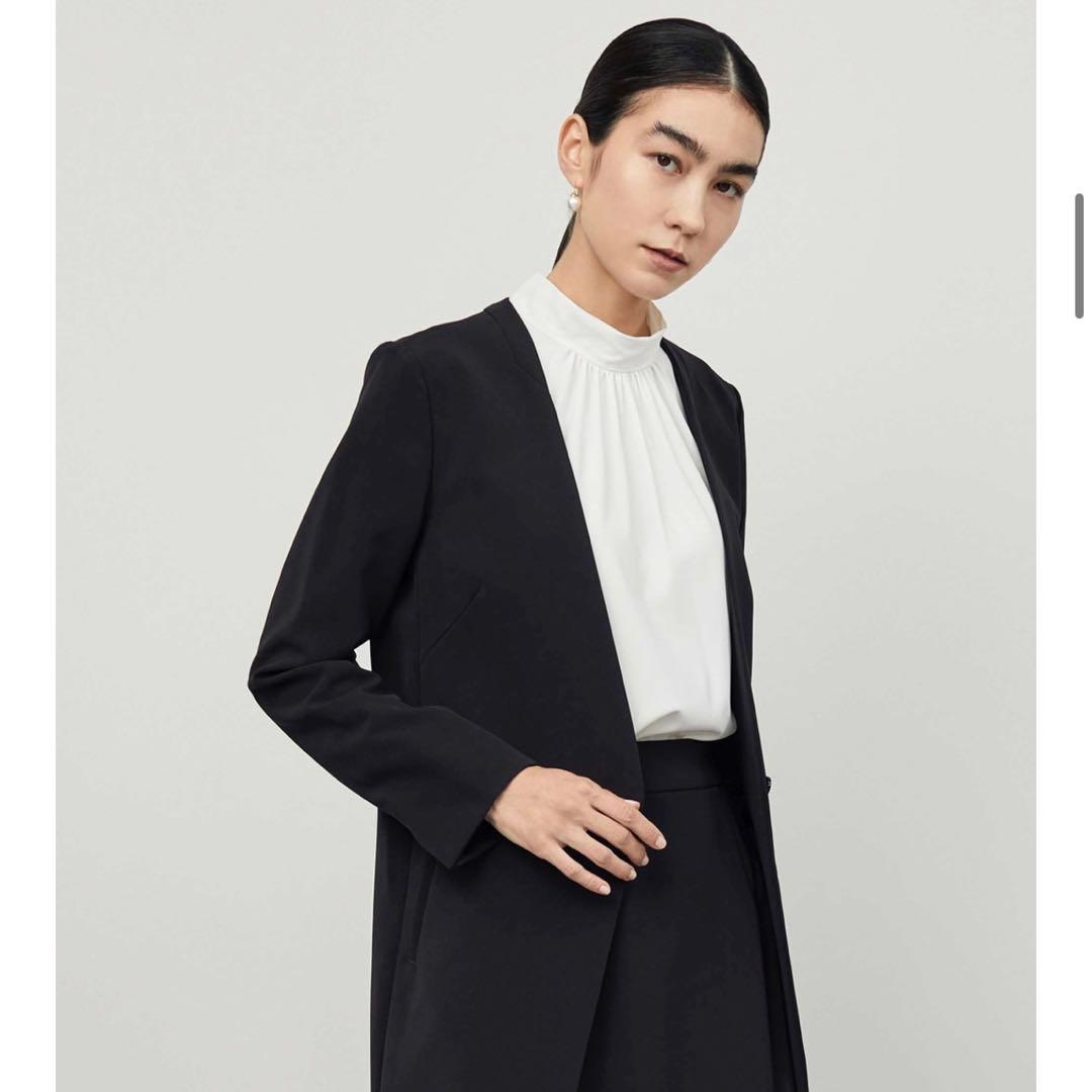 ソージュ　ストレッチファインロングノーカラージャケット　黒