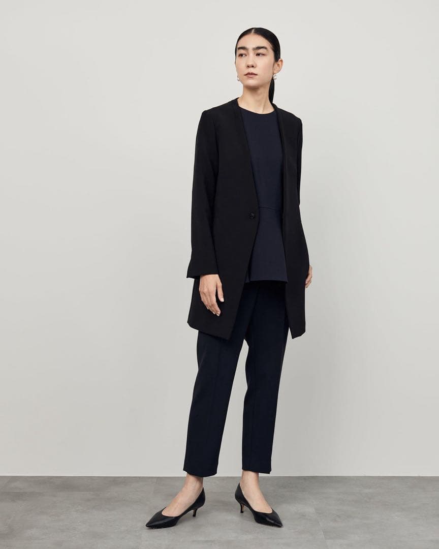 ソージュ　ストレッチファインロングノーカラージャケット　黒