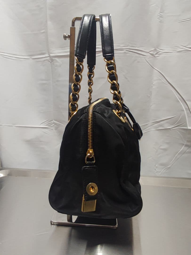 美品 PRADA Tessuto Catena ブラックハンドバッグ