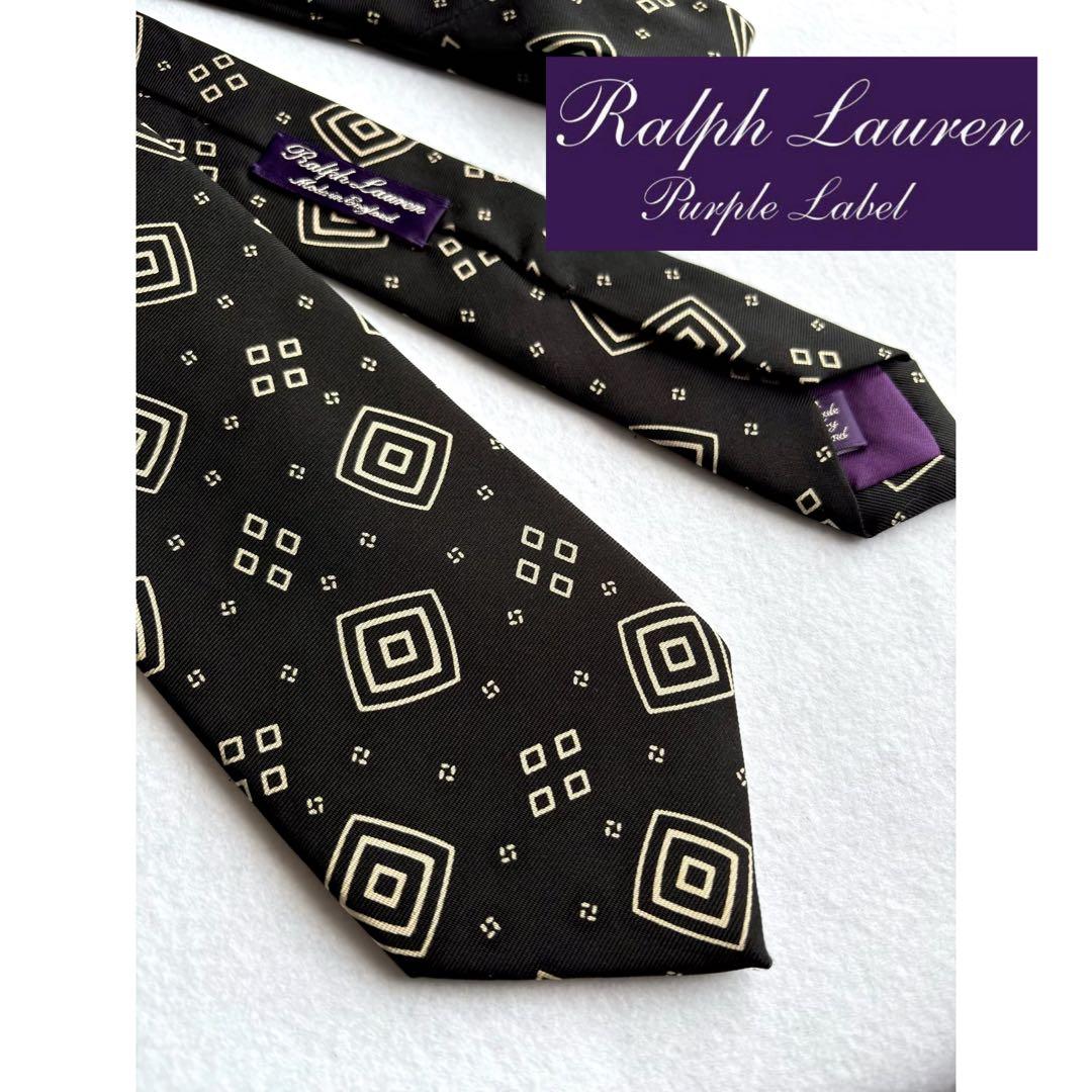 〔希少・未使用〕ラルフローレン パープルレーベル ネクタイ ブラック 英国製