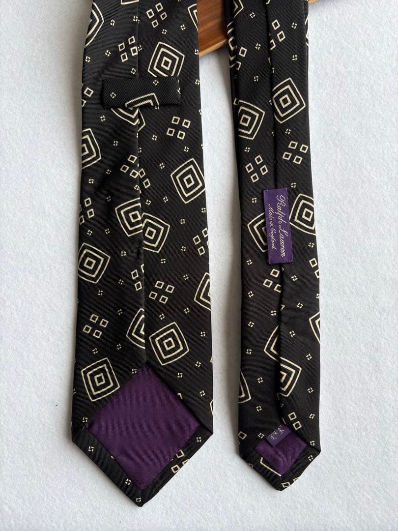 〔希少・未使用〕ラルフローレン パープルレーベル ネクタイ ブラック 英国製