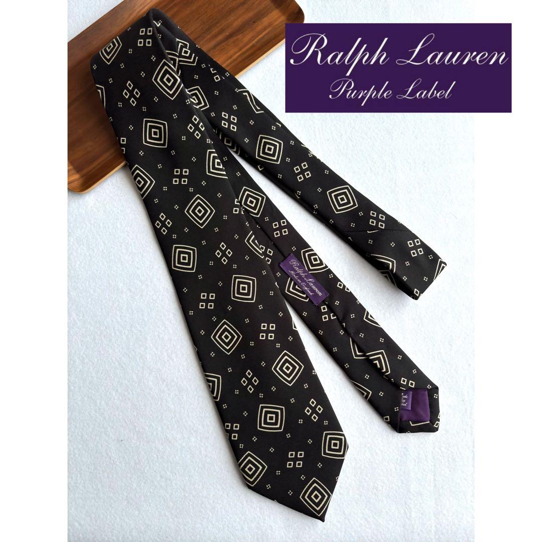 〔希少・未使用〕ラルフローレン パープルレーベル ネクタイ ブラック 英国製