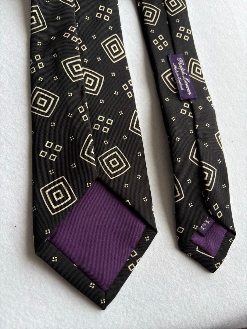 〔希少・未使用〕ラルフローレン パープルレーベル ネクタイ ブラック 英国製